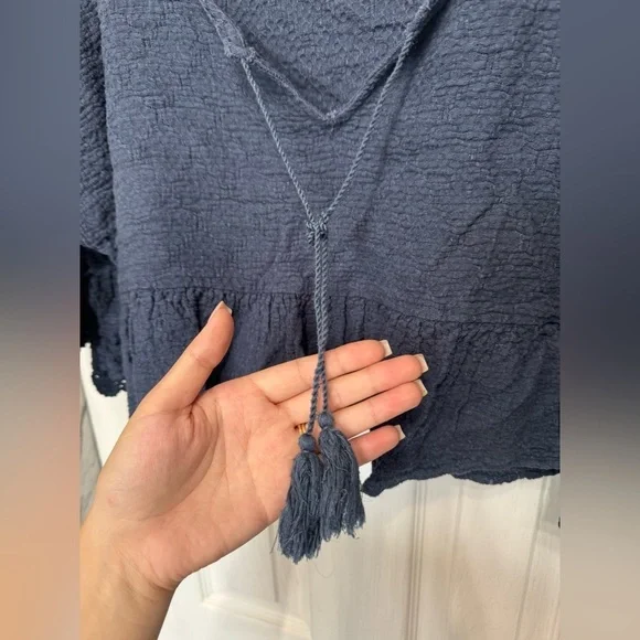 Free People Gauze Sweet Talker Top Women's Boho Peasant Blouse Navy Size Small - Picture 10 of 14